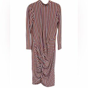 SONCY BODYCON SHIRRED MULTICOLOR LONG SLEEVE STRETCHY COLORFUL MIDI DRESS 18-20